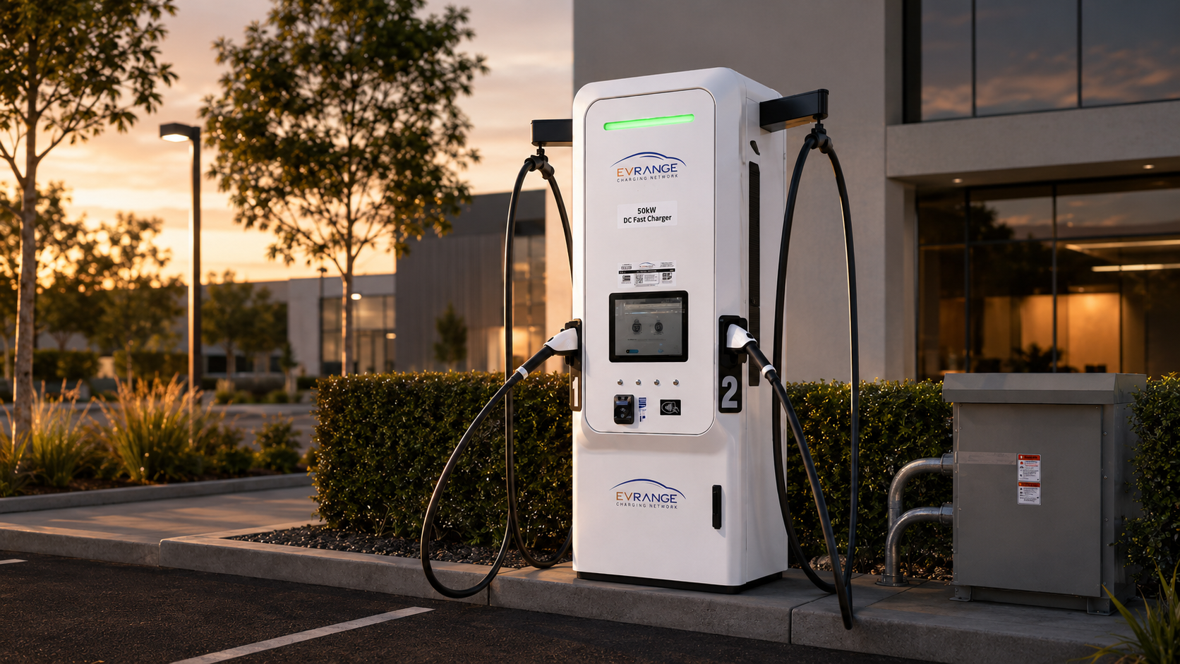 Commercial EV fast charger installed by Golden West Charging and Solar